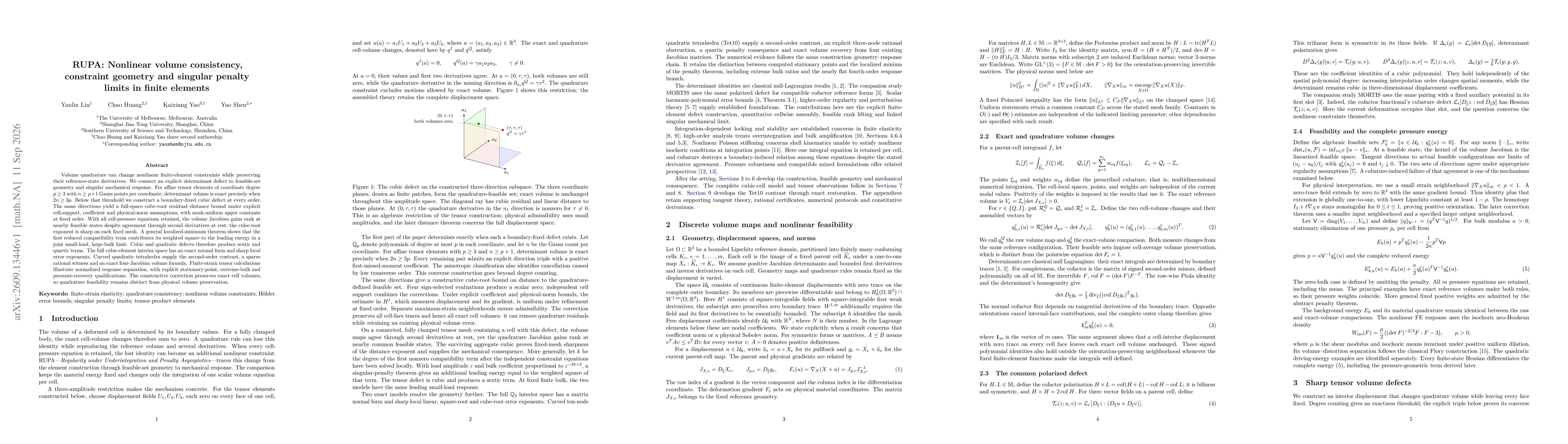 Thumbnail for RUPA: Nonlinear volume consistency, constraint geometry and singular penalty limits in finite elements