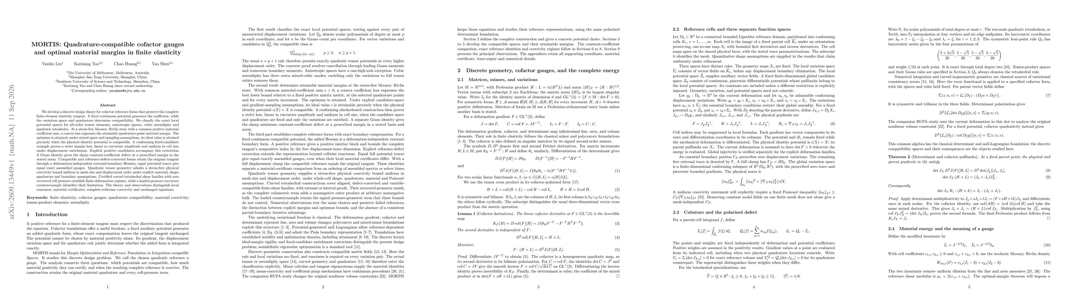 Thumbnail for MORTIS: Quadrature-compatible cofactor gauges and optimal material margins in finite elasticity