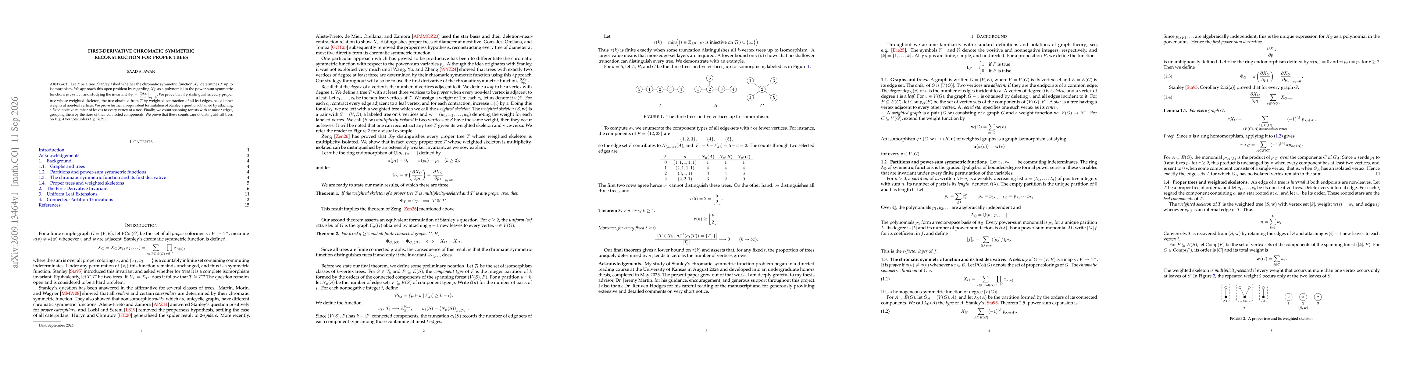 Thumbnail for First-Derivative Chromatic Symmetric Reconstruction For Proper Trees