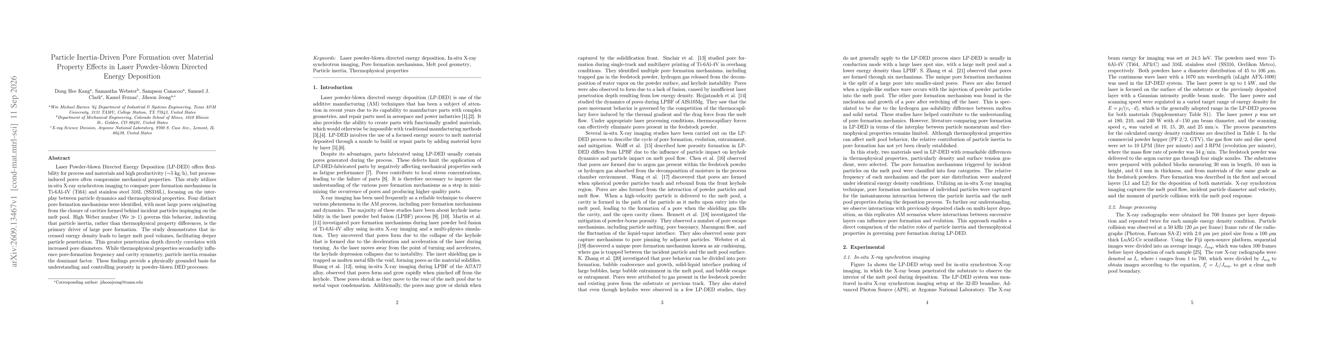 Thumbnail for Particle Inertia-Driven Pore Formation over Material Property Effects in Laser Powder-blown Directed Energy Deposition