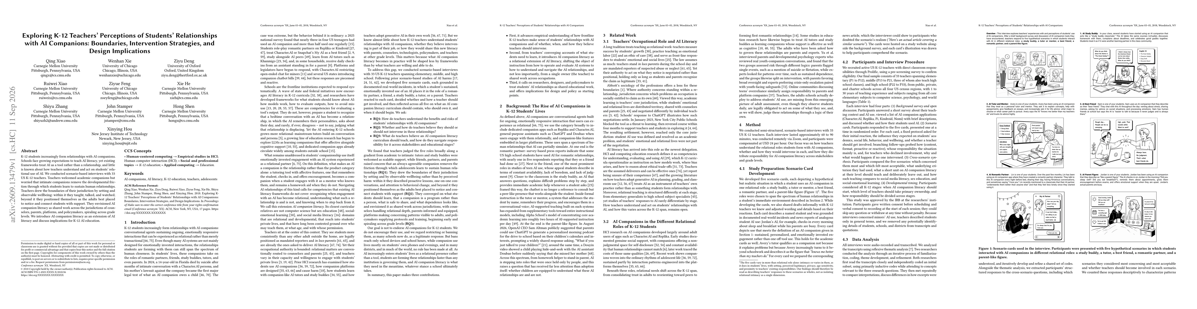 Thumbnail for Exploring K-12 Teachers' Perceptions of Students' Relationships with AI Companions: Boundaries, Intervention Strategies, and Design Implications