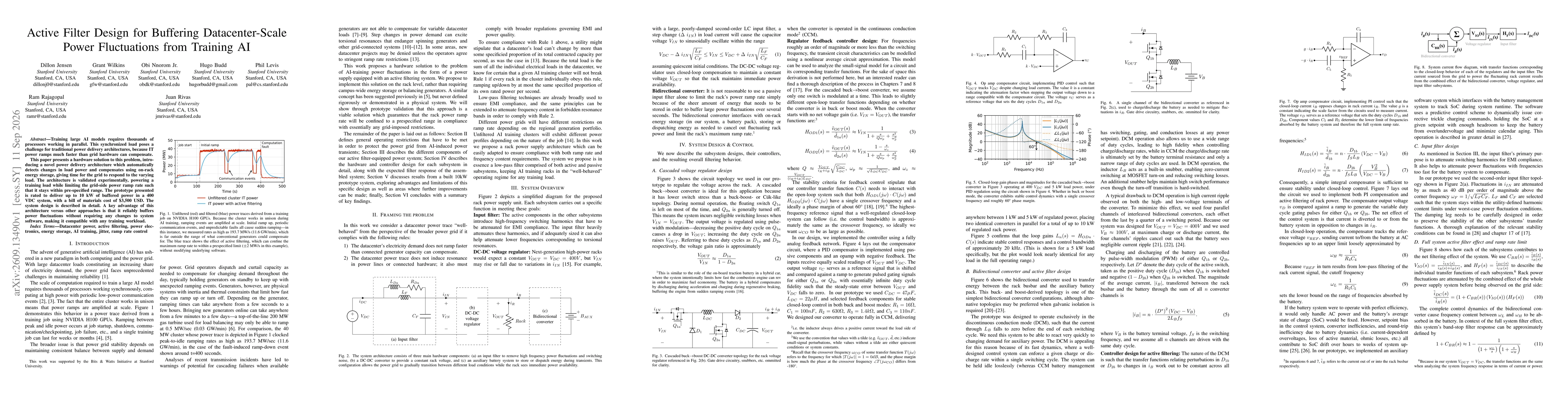 Thumbnail for Active Filter Design for Buffering Datacenter-Scale Power Fluctuations from Training AI