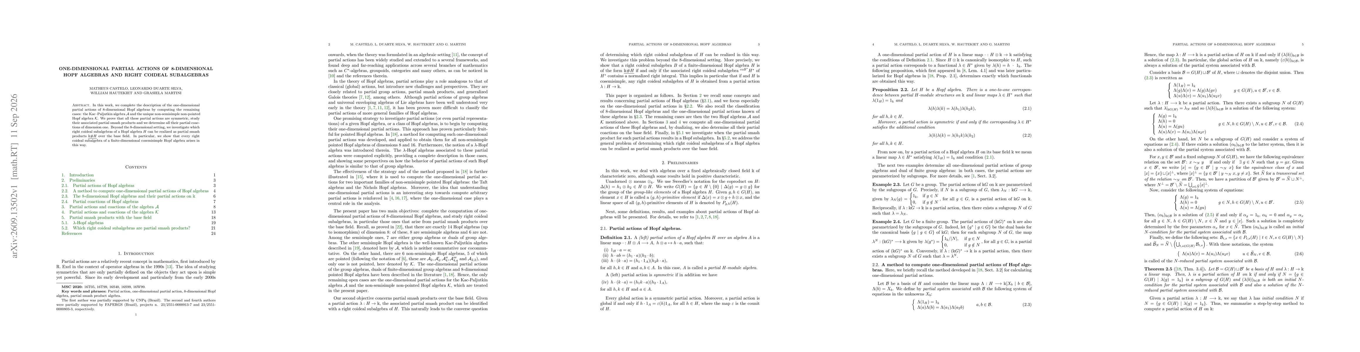 Thumbnail for One-dimensional partial actions of 8-dimensional Hopf algebras and right coideal subalgebras