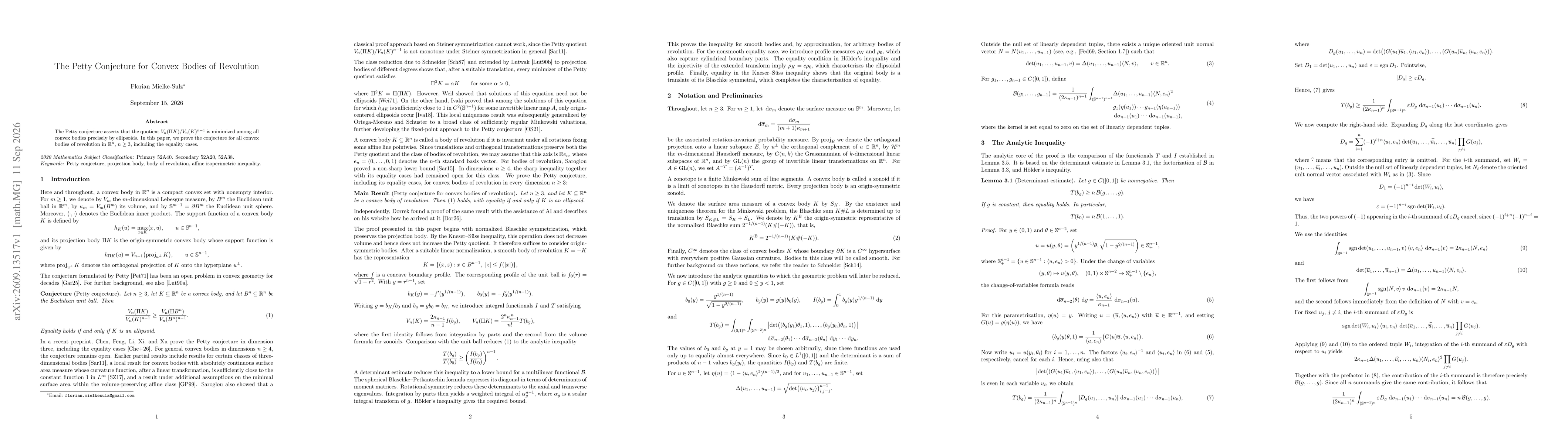 Thumbnail for The Petty Conjecture for Convex Bodies of Revolution