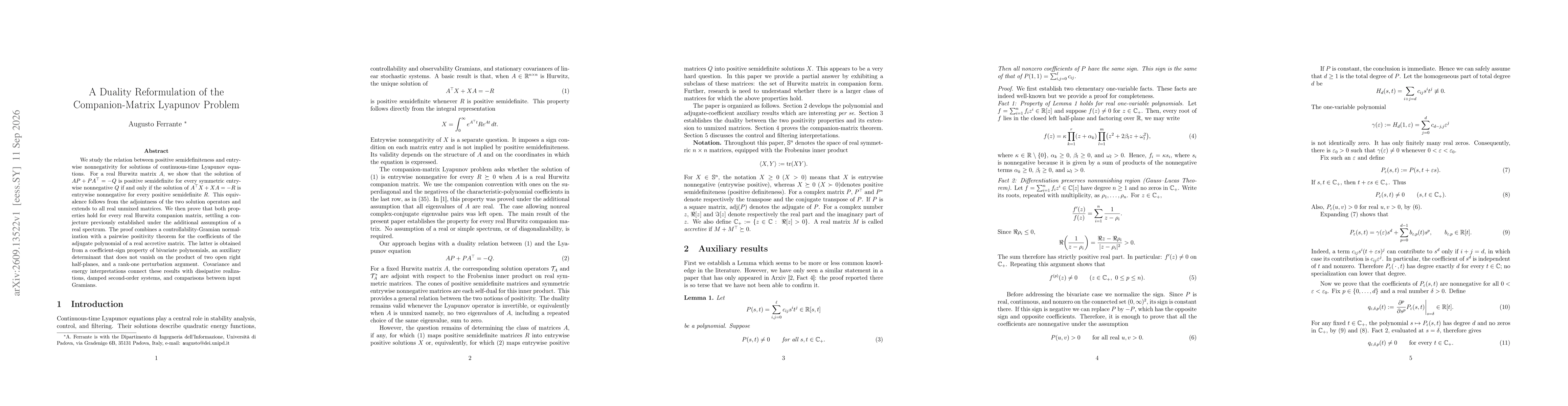 Thumbnail for A Duality Reformulation of the Companion-Matrix Lyapunov Problem