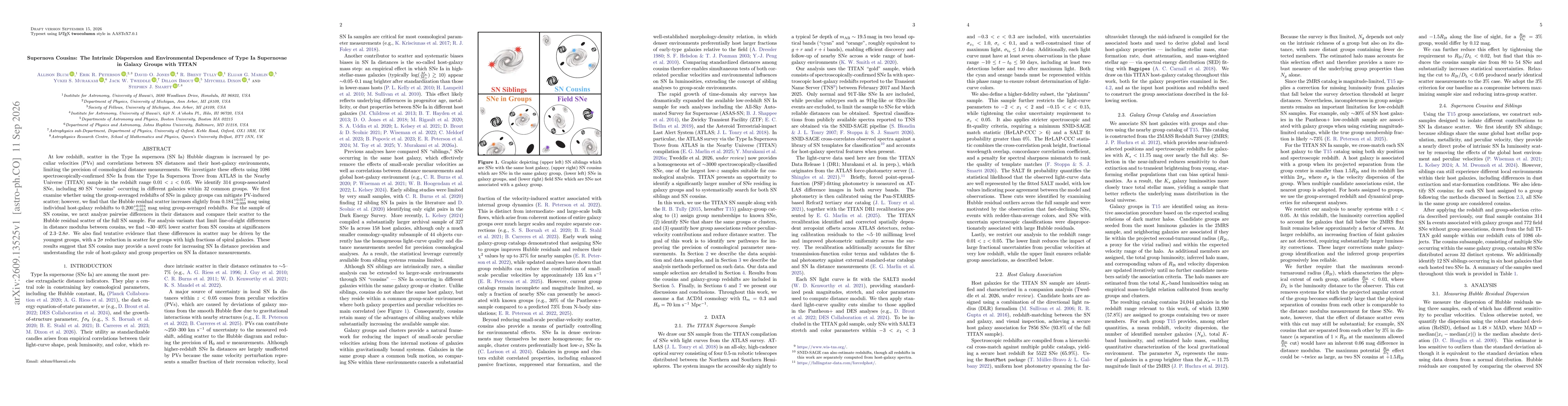 Thumbnail for Supernova Cousins: The Intrinsic Dispersion and Environmental Dependence of Type Ia Supernovae in Galaxy Groups with TITAN