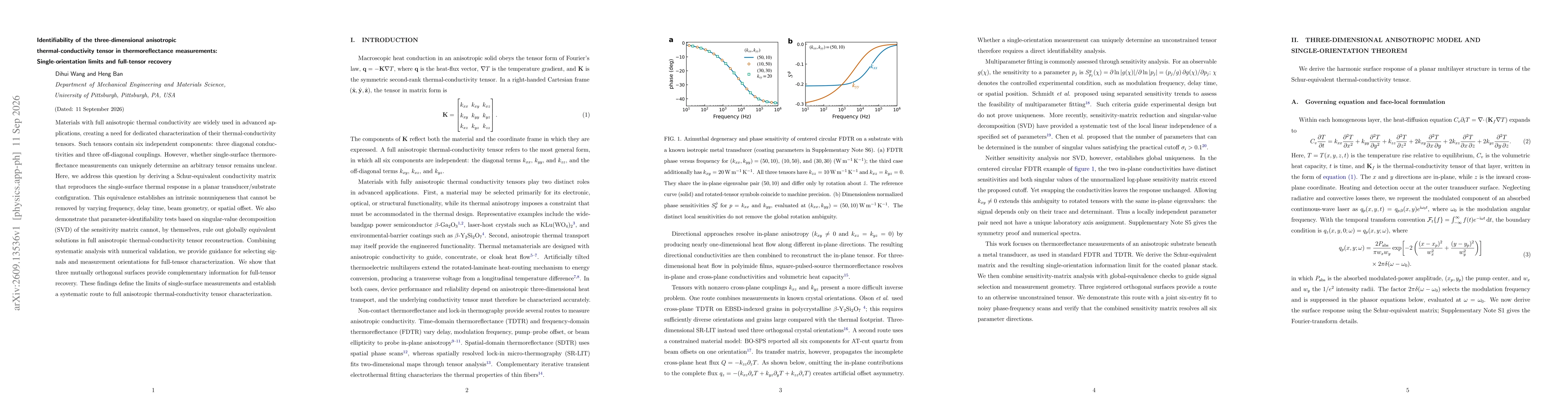 Thumbnail for Identifiability of the three-dimensional anisotropic thermal-conductivity tensor in thermoreflectance measurements: Single-orientation limits and full-tensor recover