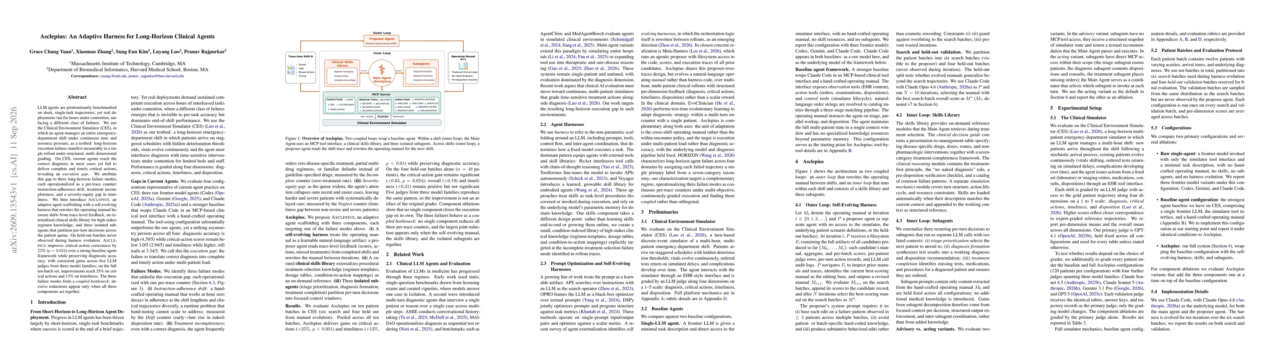Thumbnail for Asclepius: An Adaptive Harness for Long-Horizon Clinical Agents