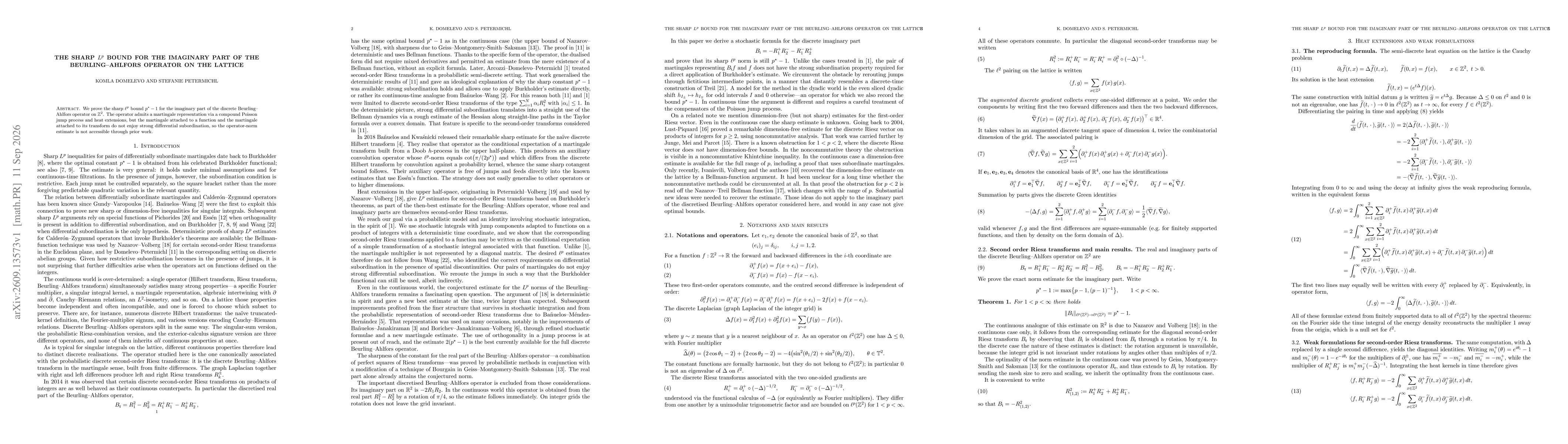 Thumbnail for The sharp $L^p$ bound for the imaginary part of the Beurling--Ahlfors operator on the lattice