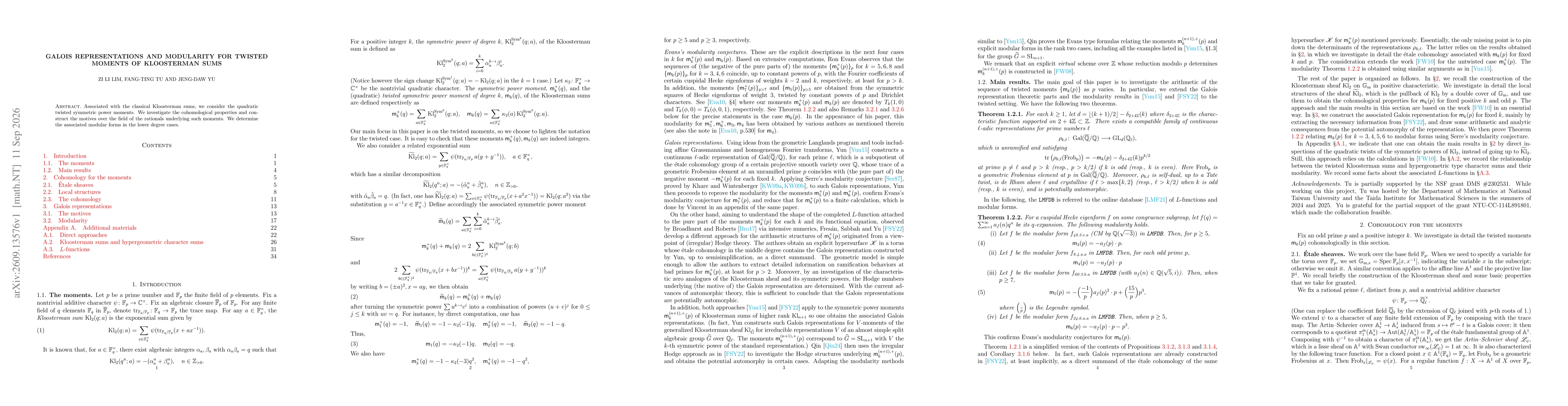 Thumbnail for Galois representations and modularity for twisted moments of Kloosterman sums