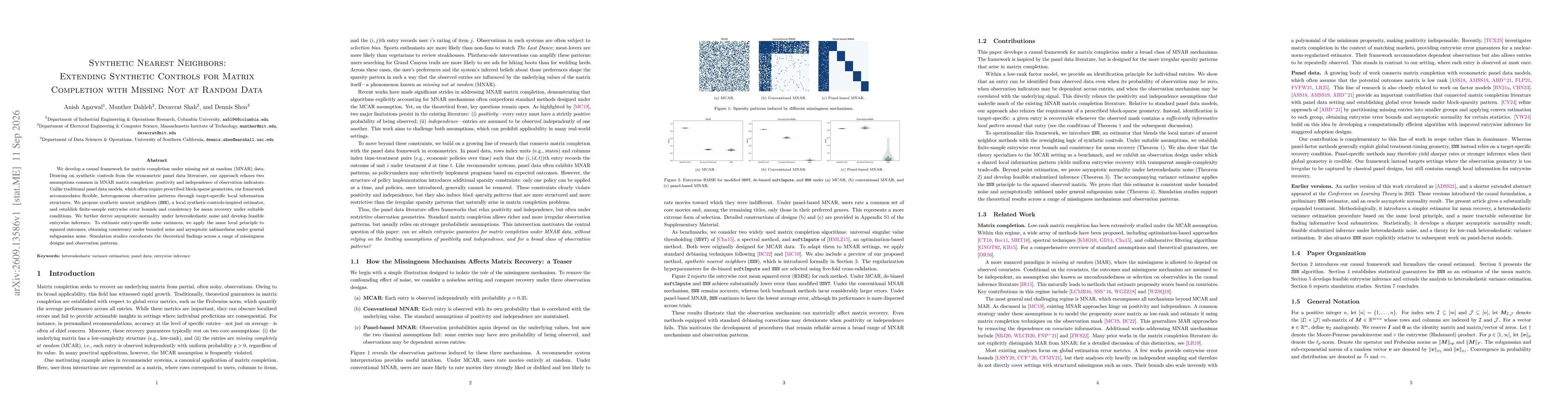 Thumbnail for Synthetic Nearest Neighbors: Extending Synthetic Controls for Matrix Completion with Missing Not at Random Data