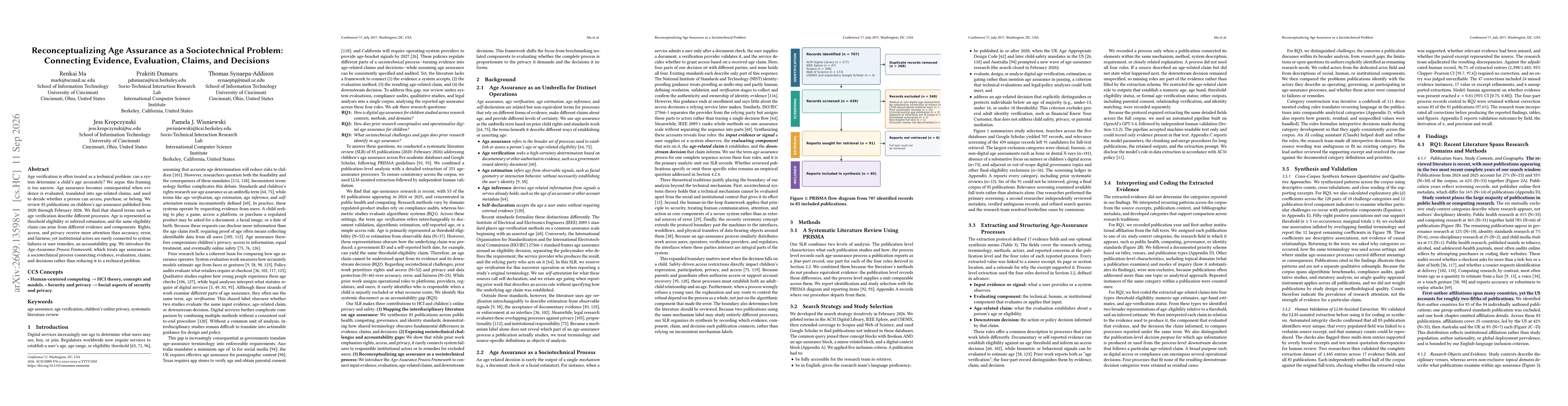 Thumbnail for Reconceptualizing Age Assurance as a Sociotechnical Problem: Connecting Evidence, Evaluation, Claims, and Decisions