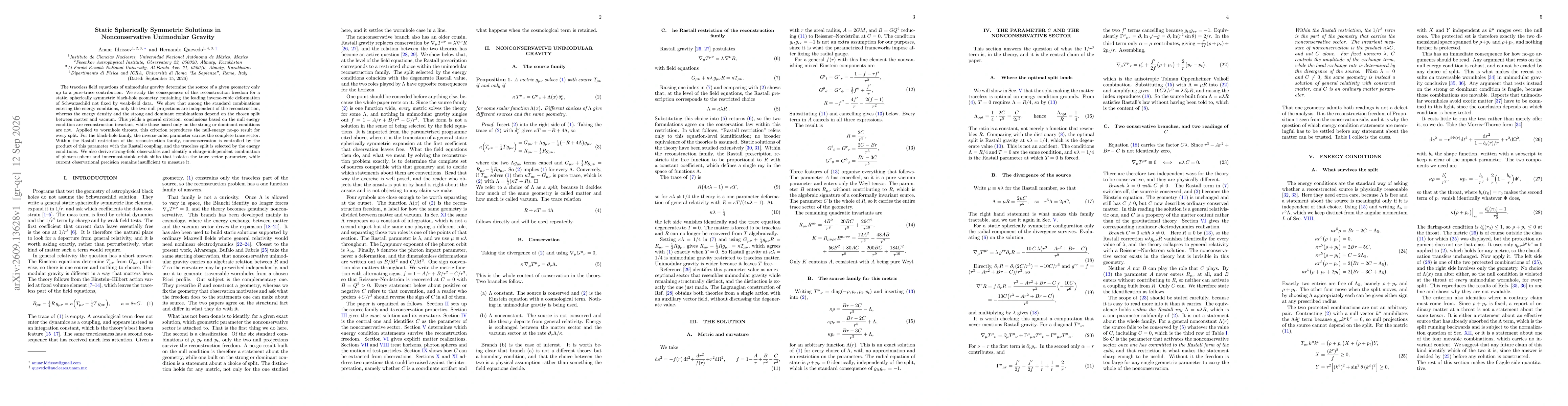 Thumbnail for Static Spherically Symmetric Solutions in Nonconservative Unimodular Gravity