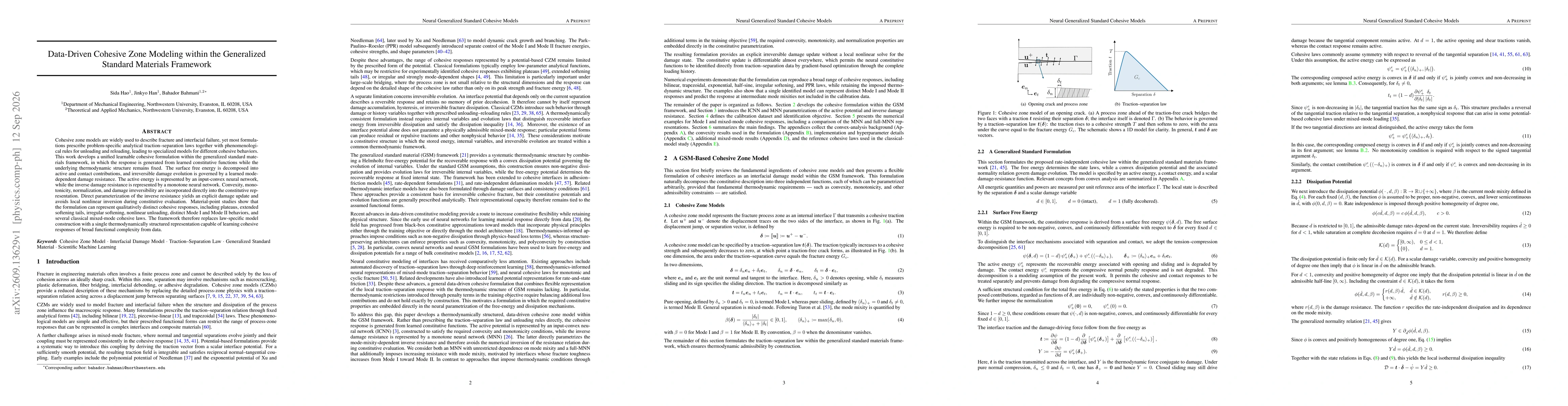 Thumbnail for Data-Driven Cohesive Zone Modeling within the Generalized Standard Materials Framework