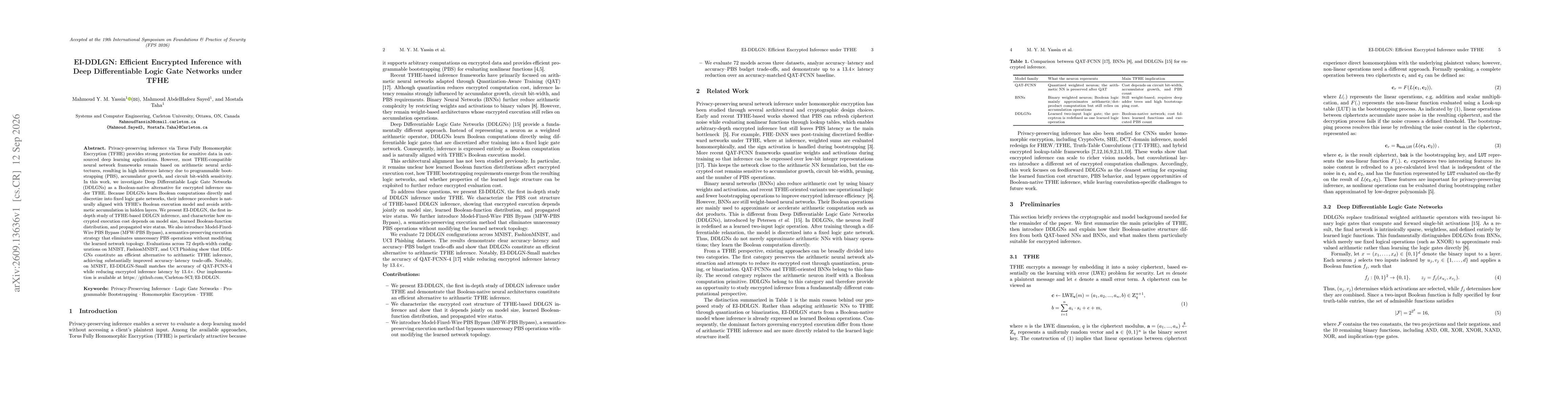 Thumbnail for EI-DDLGN: Efficient Encrypted Inference with Deep Differentiable Logic Gate Networks under TFHE