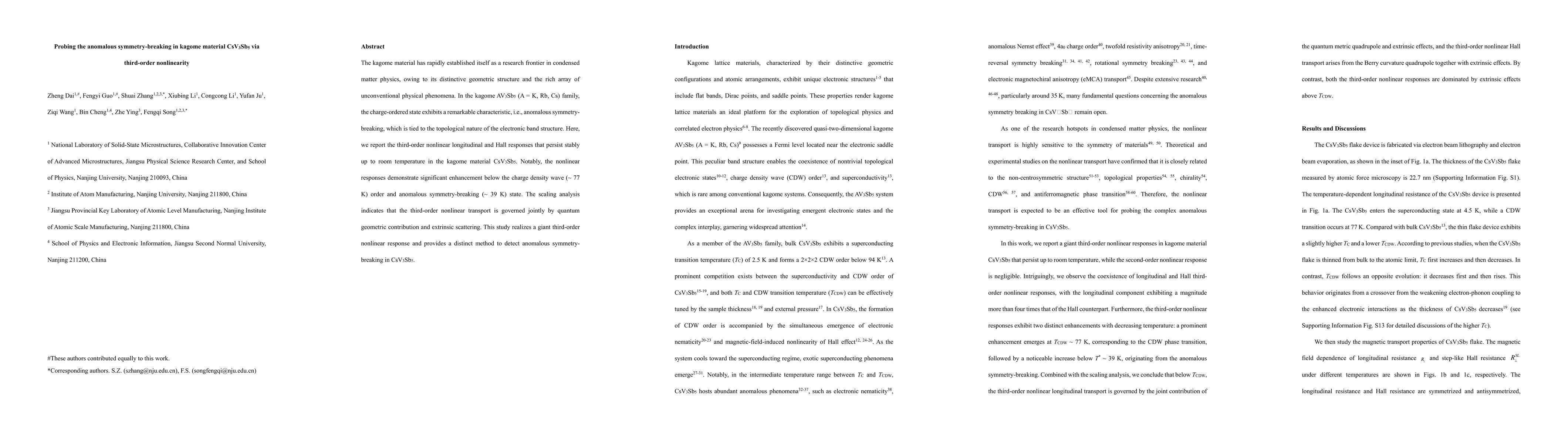 Thumbnail for Probing the anomalous symmetry-breaking in kagome material CsV3Sb5 via third-order nonlinearity