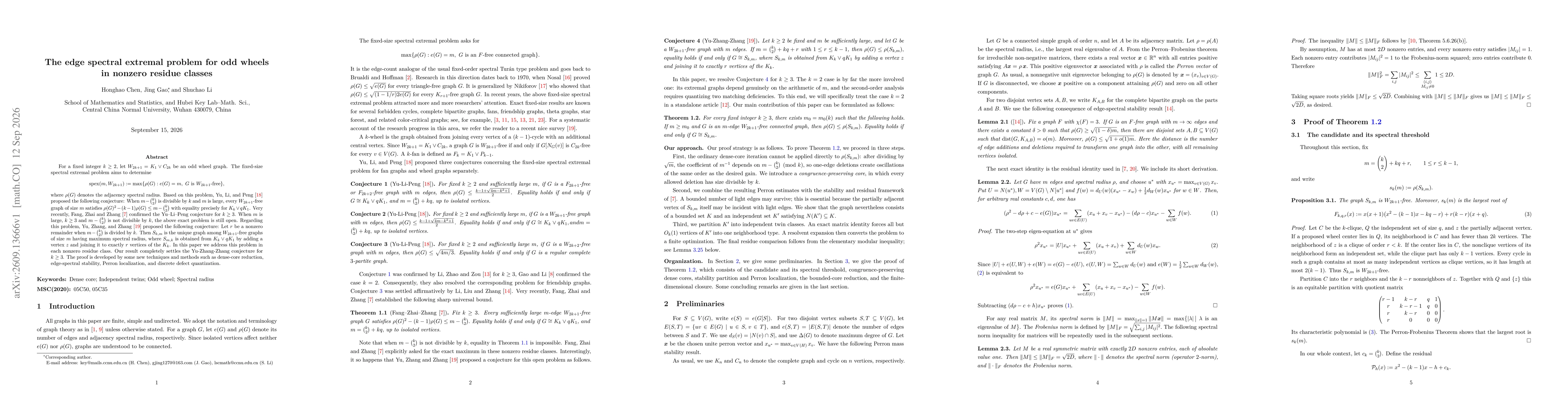 Thumbnail for The edge spectral extremal problem for odd wheels in nonzero residue classes