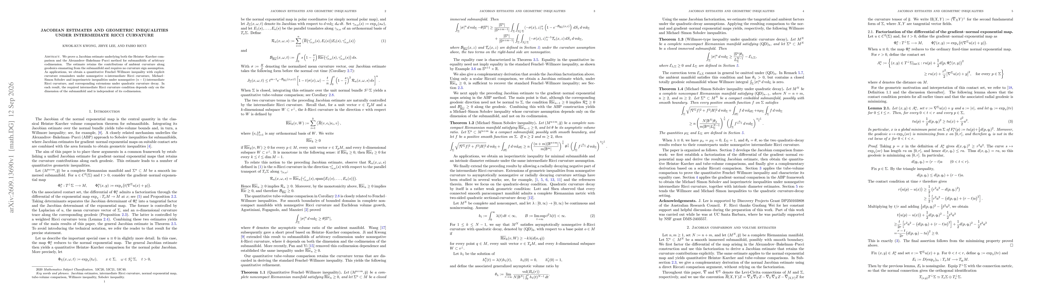 Thumbnail for Jacobian estimates and geometric inequalities under intermediate Ricci curvature