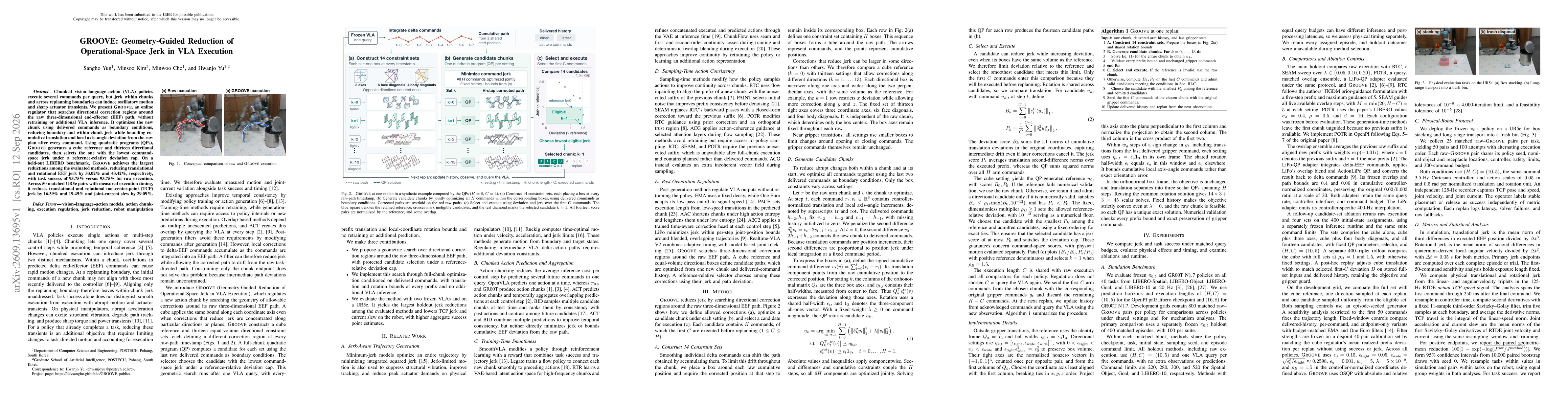 Thumbnail for GROOVE: Geometry-Guided Reduction of Operational-Space Jerk in VLA Execution