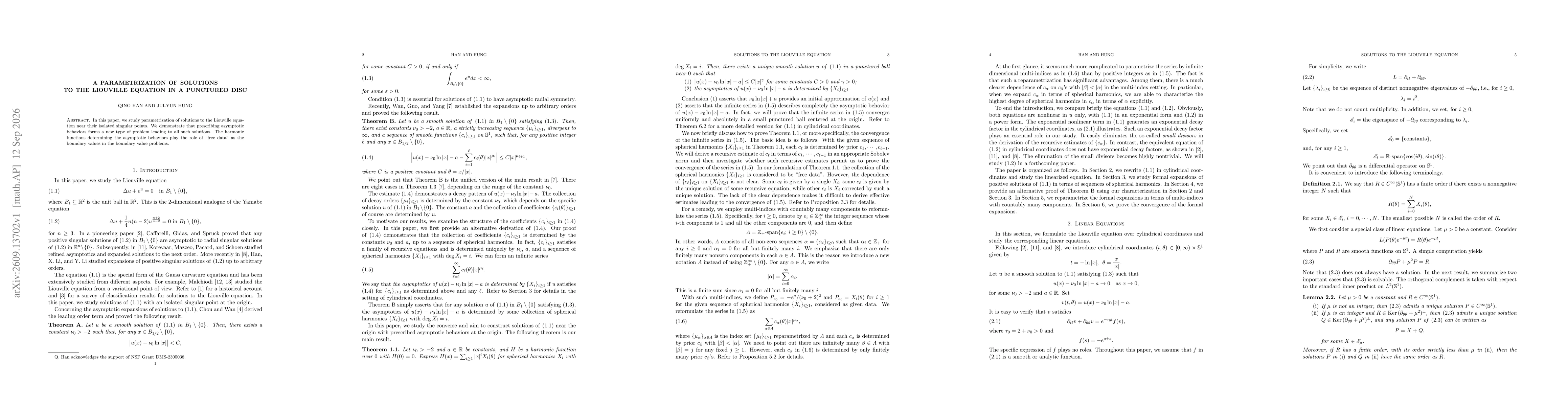 Thumbnail for A Parametrization of Solutions to the Liouville Equation in a Punctured Disc