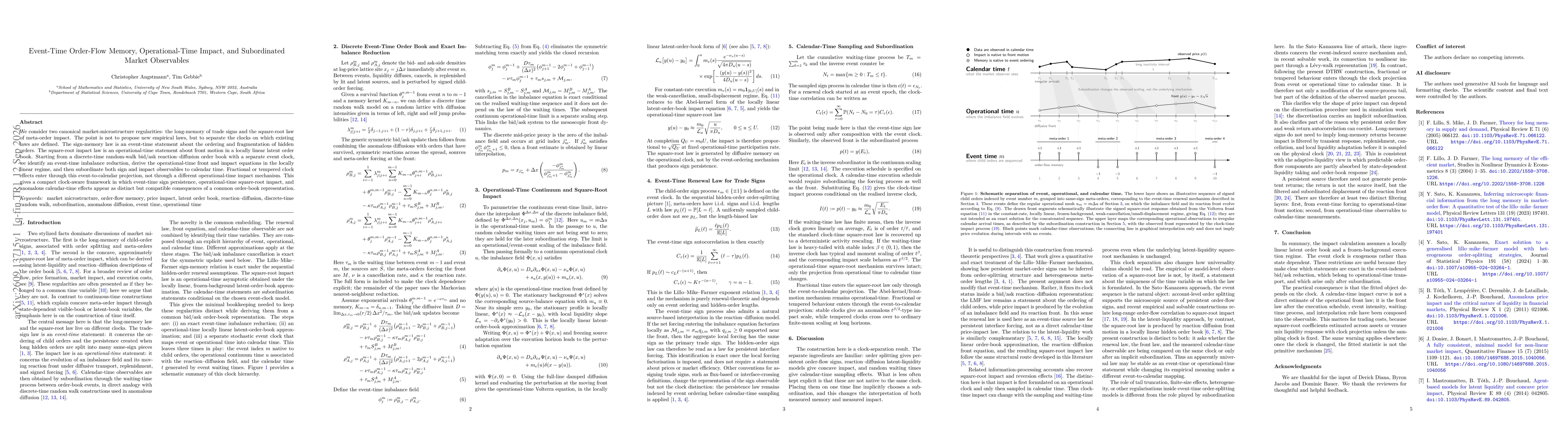 Thumbnail for Event-Time Order-Flow Memory, Operational-Time Impact, and Subordinated Market Observables