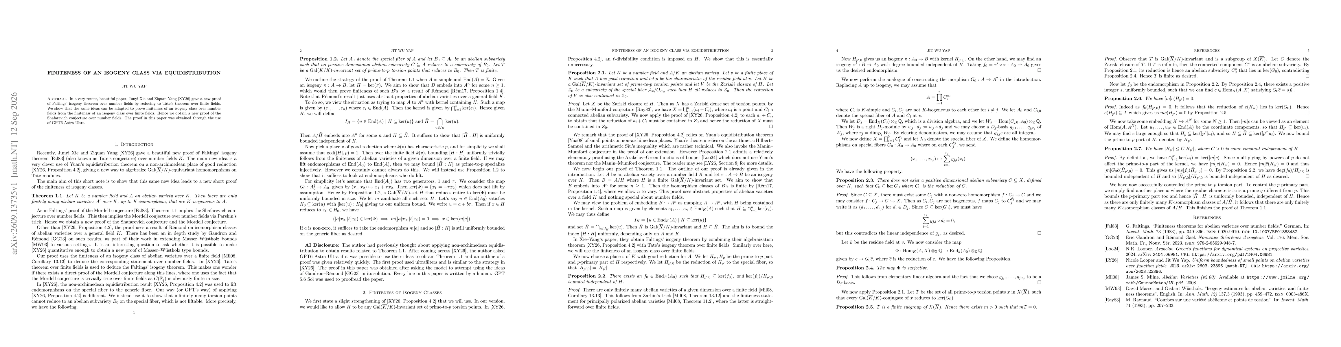 Thumbnail for Finiteness of an Isogeny Class via Equidistribution