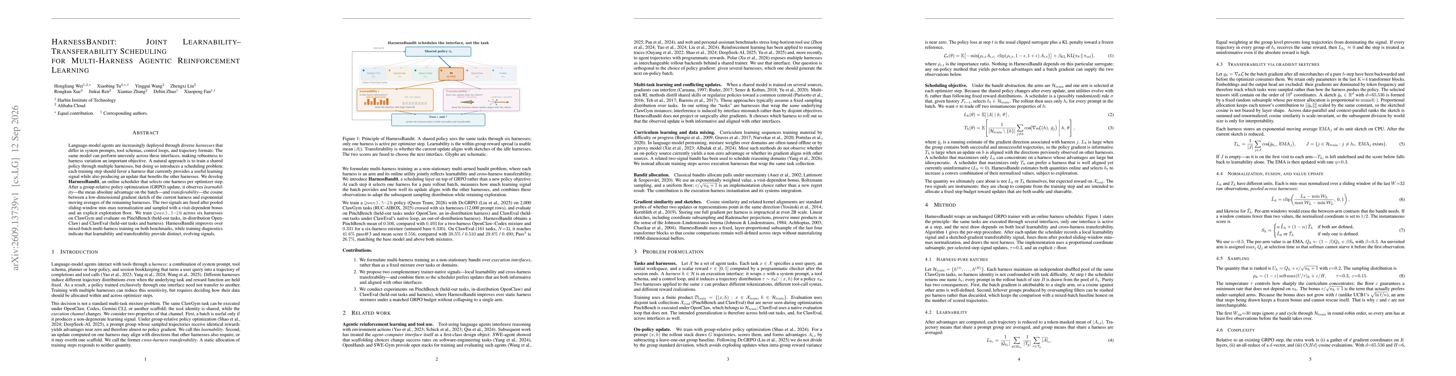 Thumbnail for HarnessBandit: Joint Learnability-Transferability Scheduling for Multi-Harness Agentic Reinforcement Learning