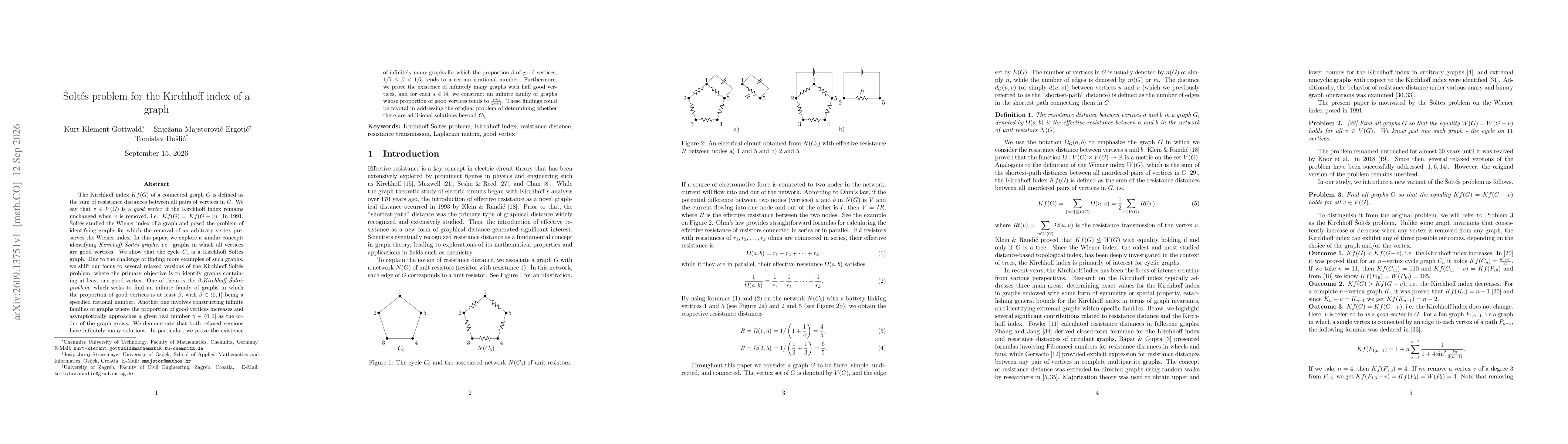 Thumbnail for Soltés problem for the Kirchhoff index of a graph