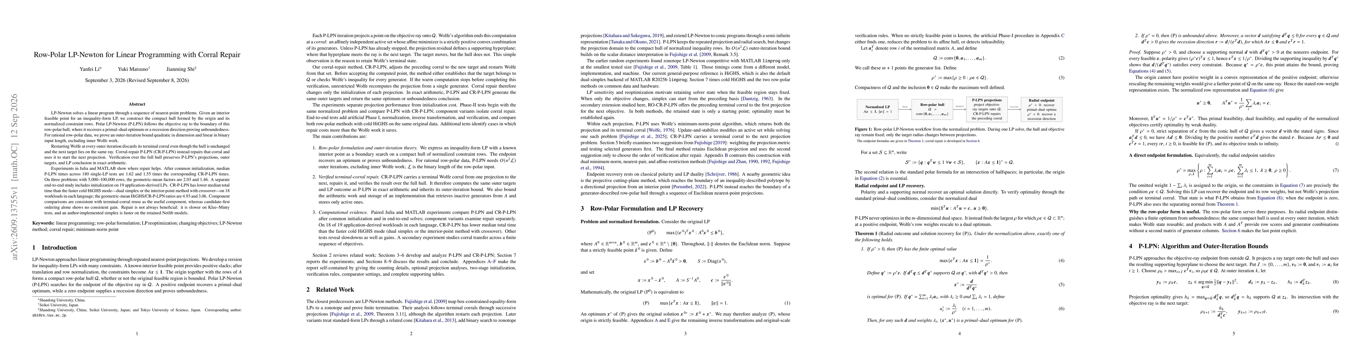 Thumbnail for Row-Polar LP-Newton for Linear Programming with Corral Repair