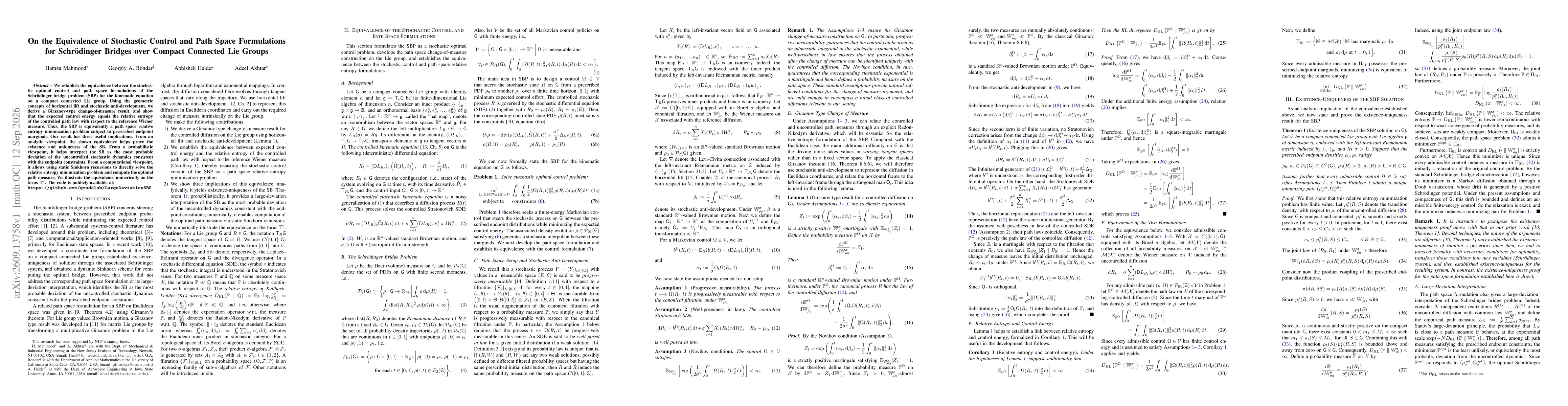 Thumbnail for On the Equivalence of Stochastic Control and Path Space Formulations for Schrödinger Bridges over Compact Connected Lie Groups