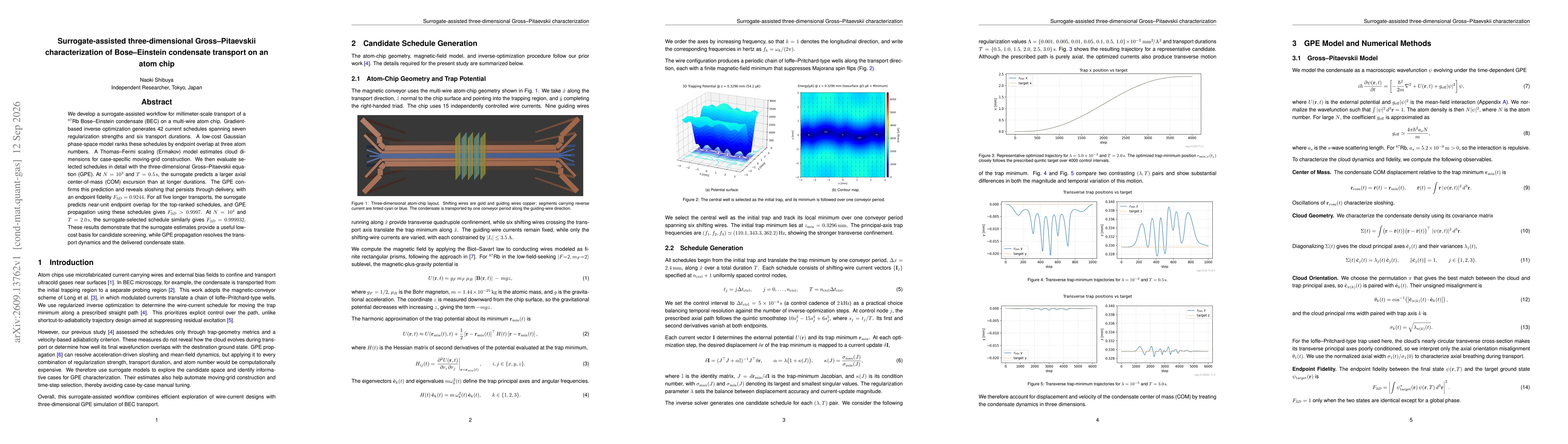Thumbnail for Surrogate-assisted three-dimensional Gross--Pitaevskii characterization of Bose--Einstein condensate transport on an atom chip