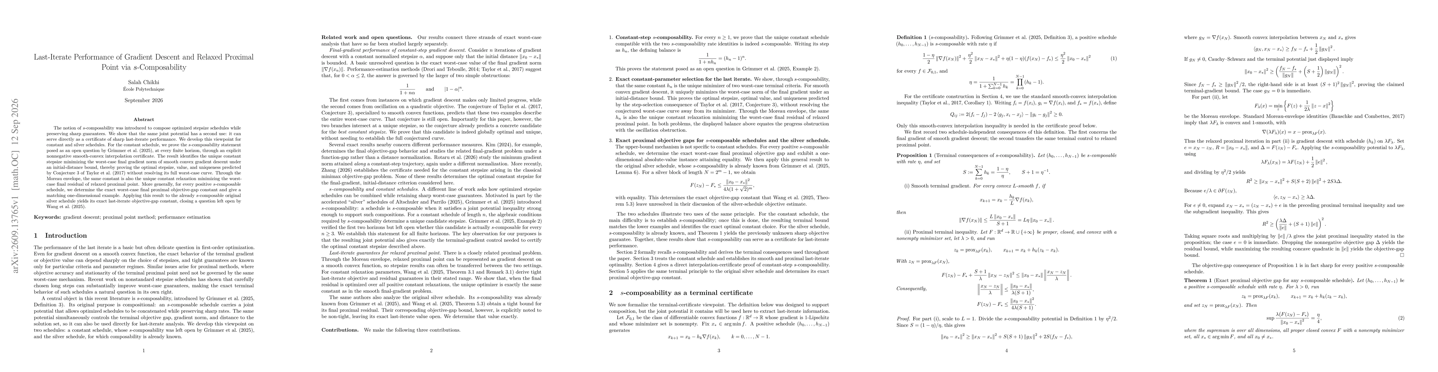 Thumbnail for Last-Iterate Performance of Gradient Descent and Relaxed Proximal Point via $s$-Composability