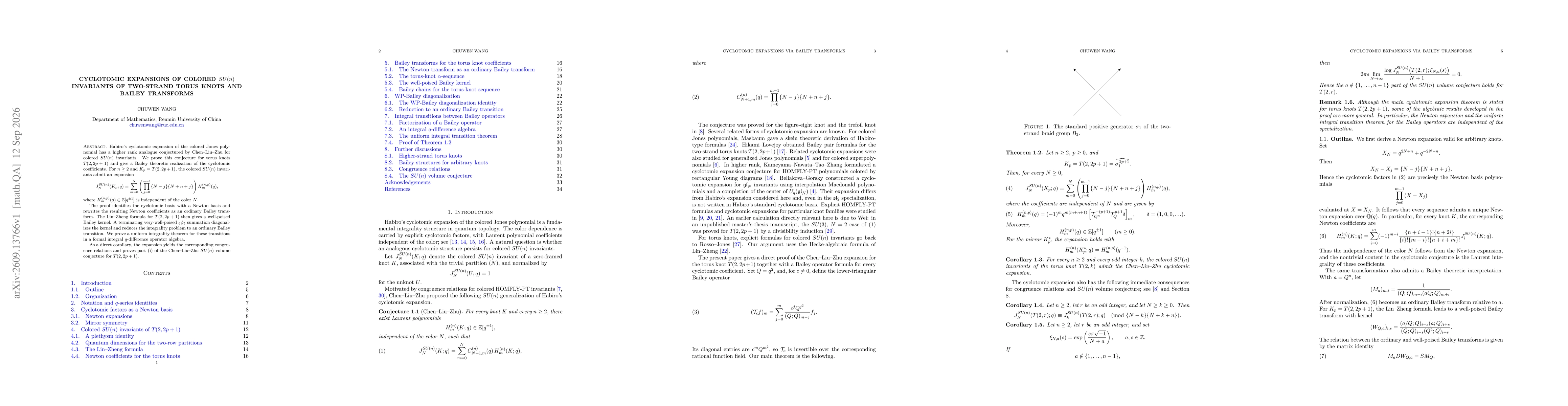Thumbnail for Cyclotomic expansions of colored $SU(n)$ invariants of two-strand torus knots and Bailey transforms