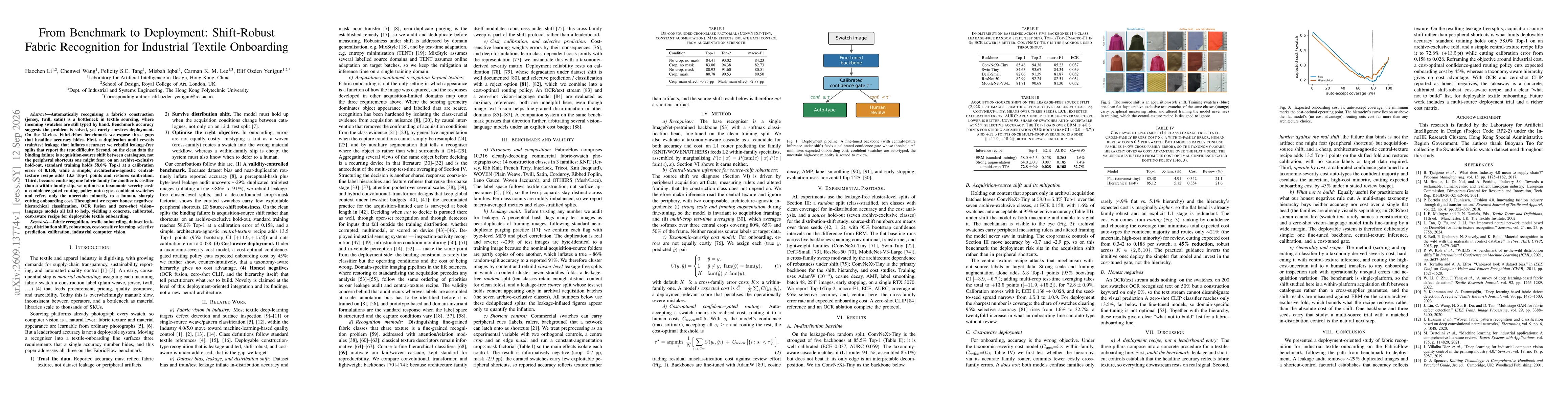 Thumbnail for From Benchmark to Deployment: Shift-Robust Fabric Recognition for Industrial Textile Onboarding