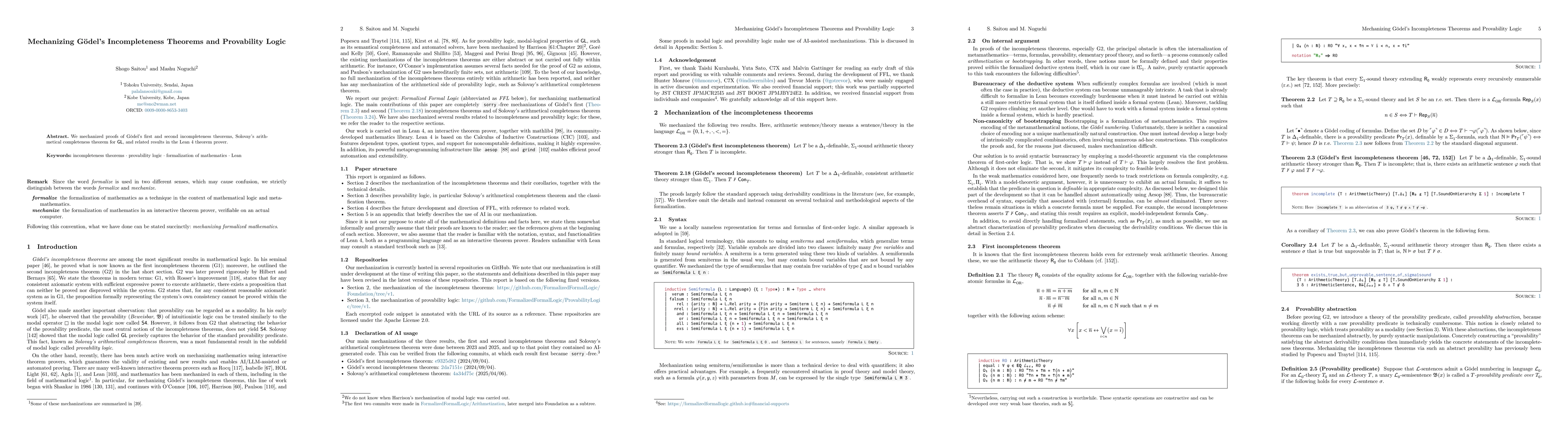 Thumbnail for Mechanizing Gödel's incompleteness Theorems and Provability Logic