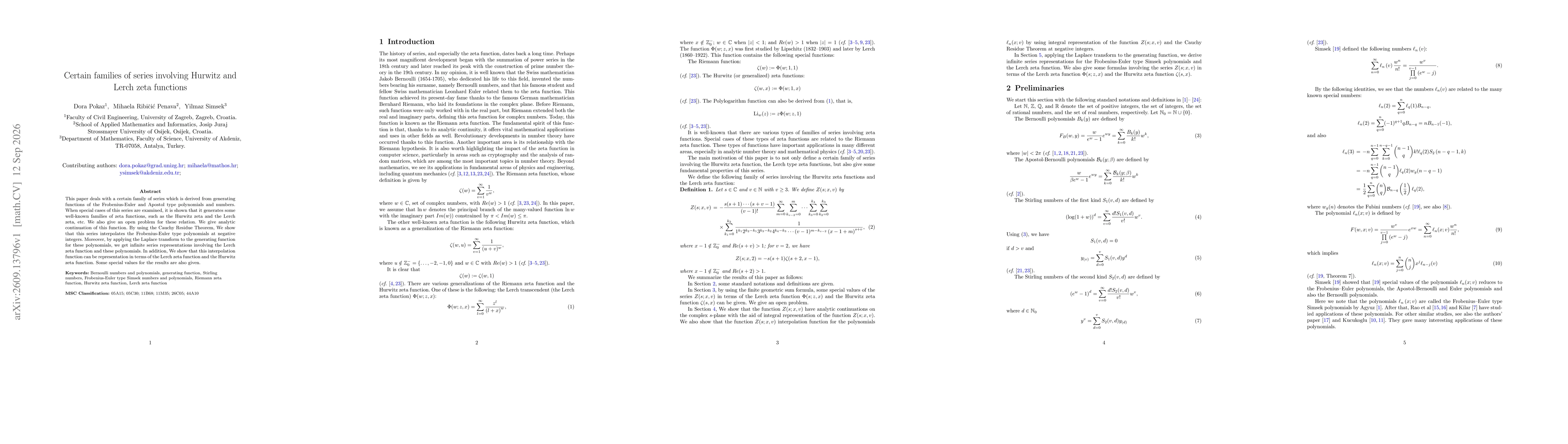 Thumbnail for Certain families of series involving Hurwitz and Lerch zeta functions