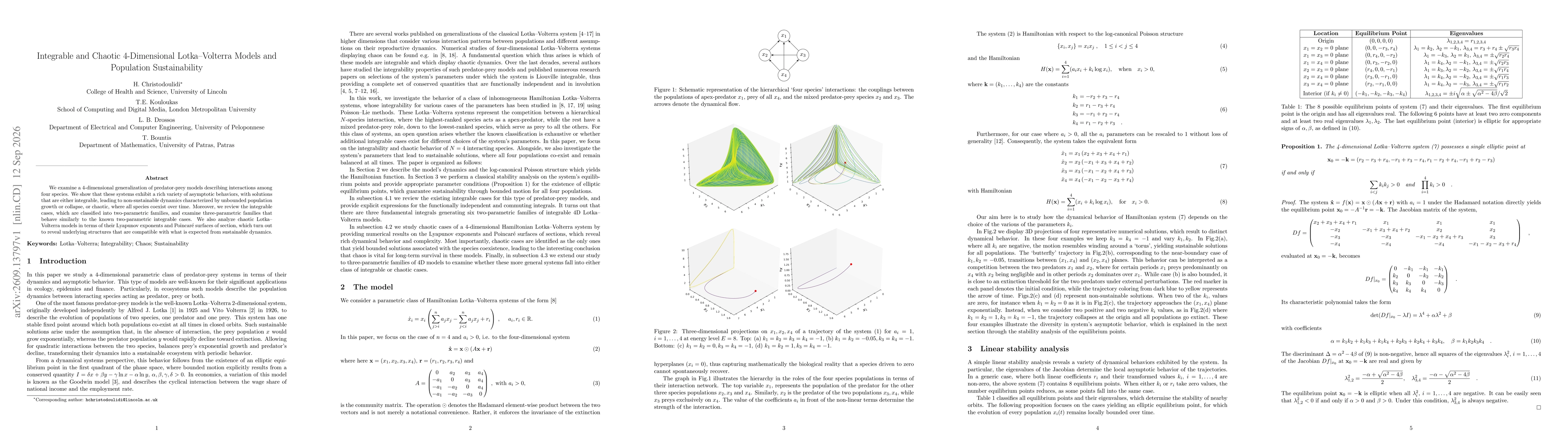 Thumbnail for Integrable and Chaotic 4-Dimensional Lotka-Volterra Models and Population Sustainability