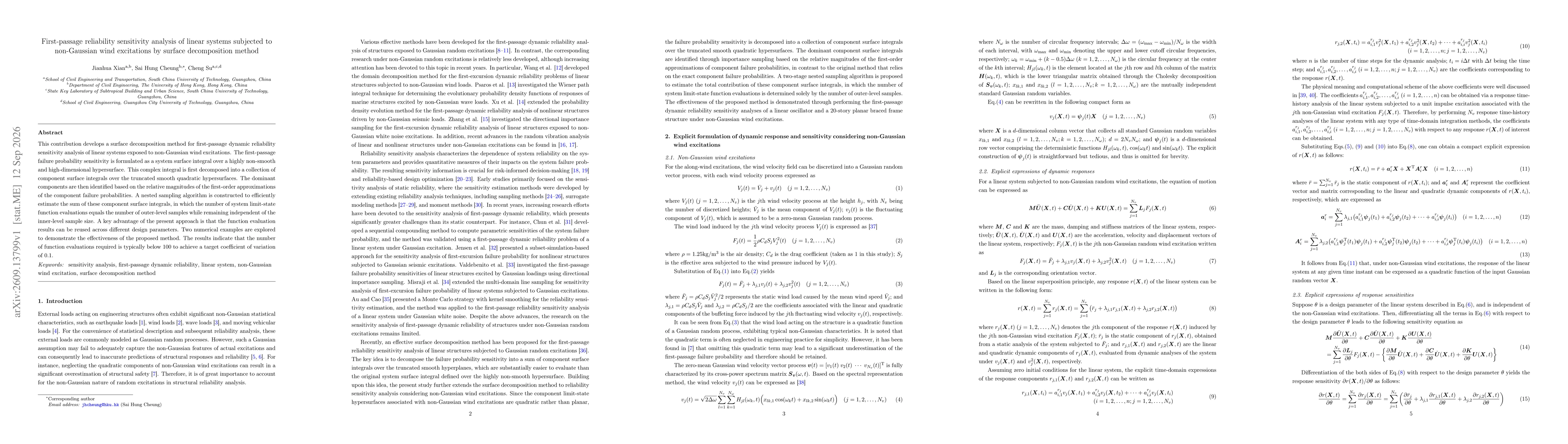 Thumbnail for First-passage reliability sensitivity analysis of linear systems subjected to non-Gaussian wind excitations by surface decomposition method