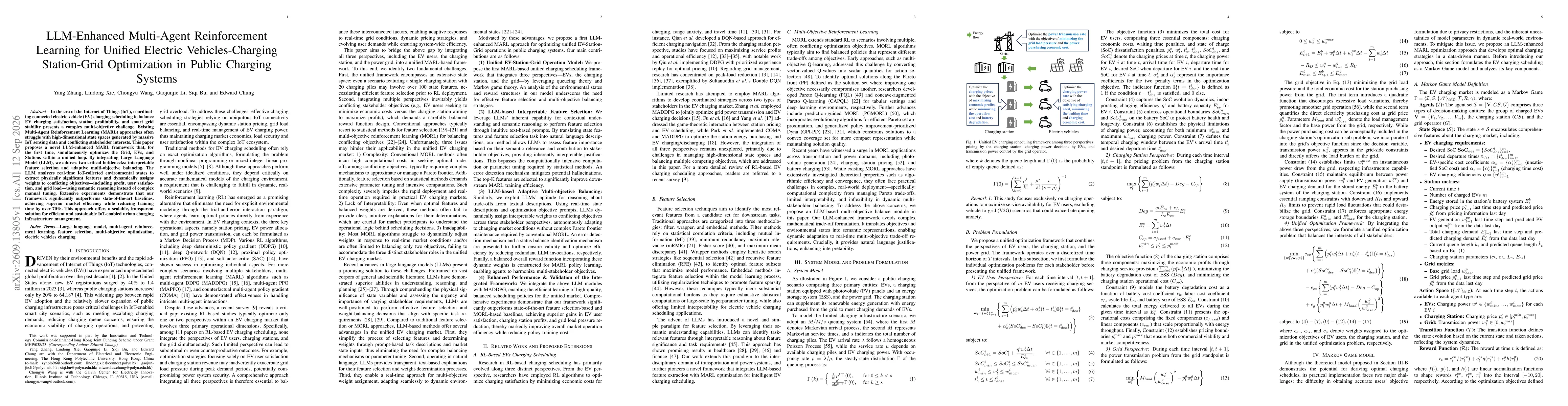 Thumbnail for LLM-Enhanced Multi-Agent Reinforcement Learning for Unified Electric Vehicles-Charging Station-Grid Optimization in Public Charging Systems