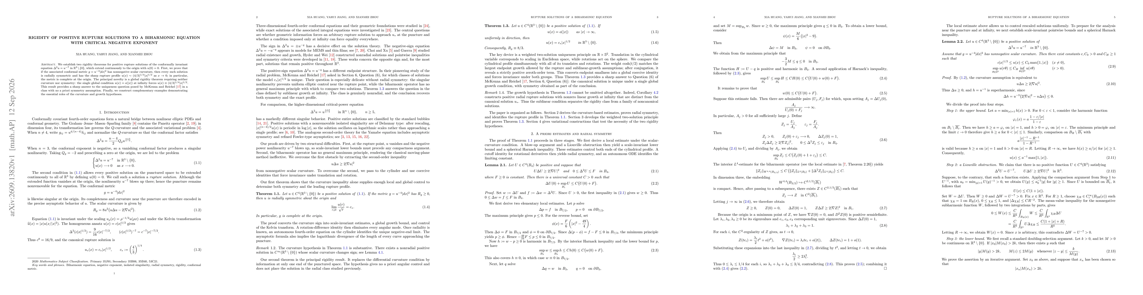 Thumbnail for Rigidity of positive rupture solutions to a biharmonic equation with critical negative exponent