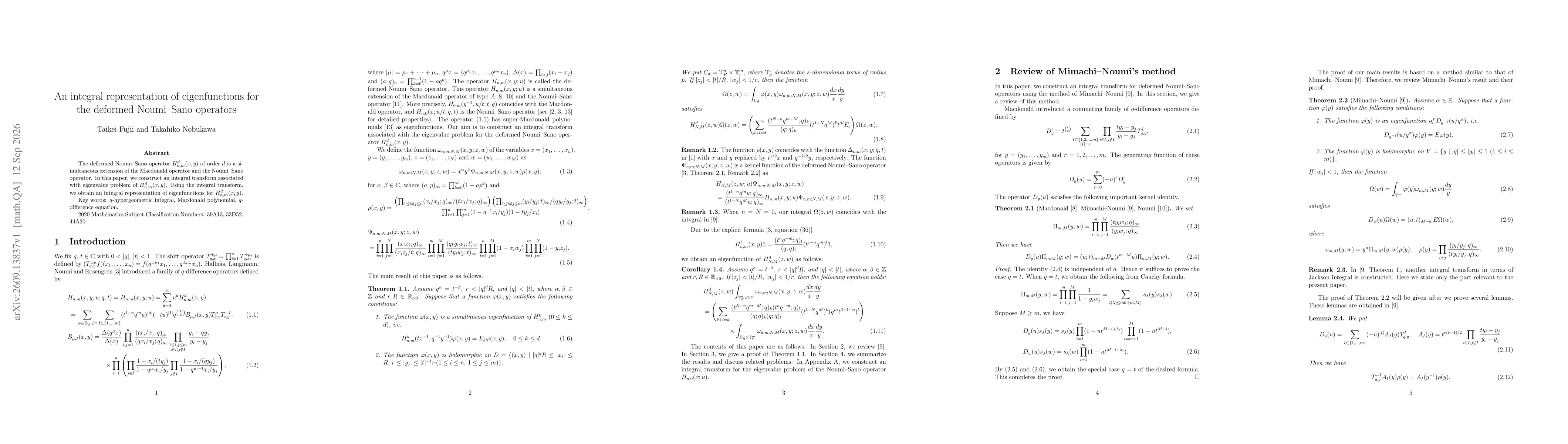Thumbnail for An integral representation of eigenfunctions for the deformed Noumi--Sano operators