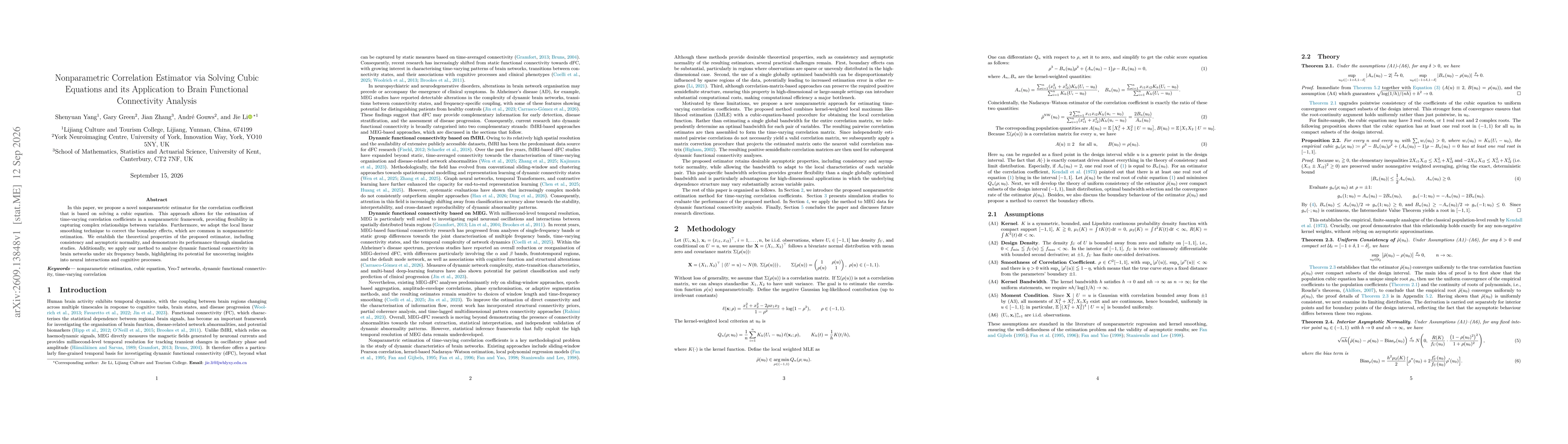 Thumbnail for Nonparametric Correlation Estimator via Solving Cubic Equations and its Application to Brain Functional Connectivity Analysis