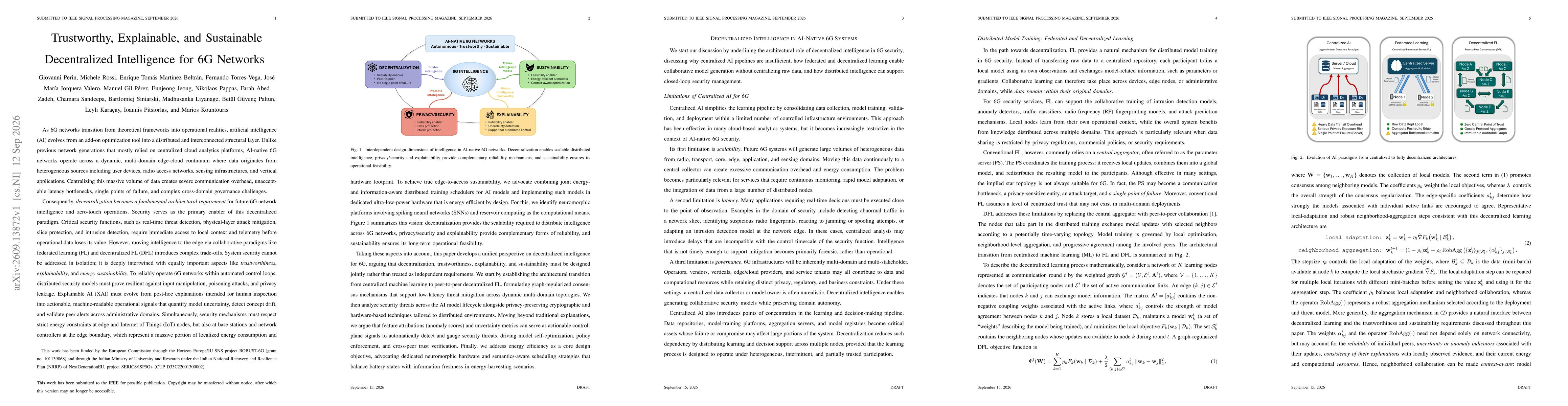 Thumbnail for Trustworthy, Explainable, and Sustainable Decentralized Intelligence for 6G Networks