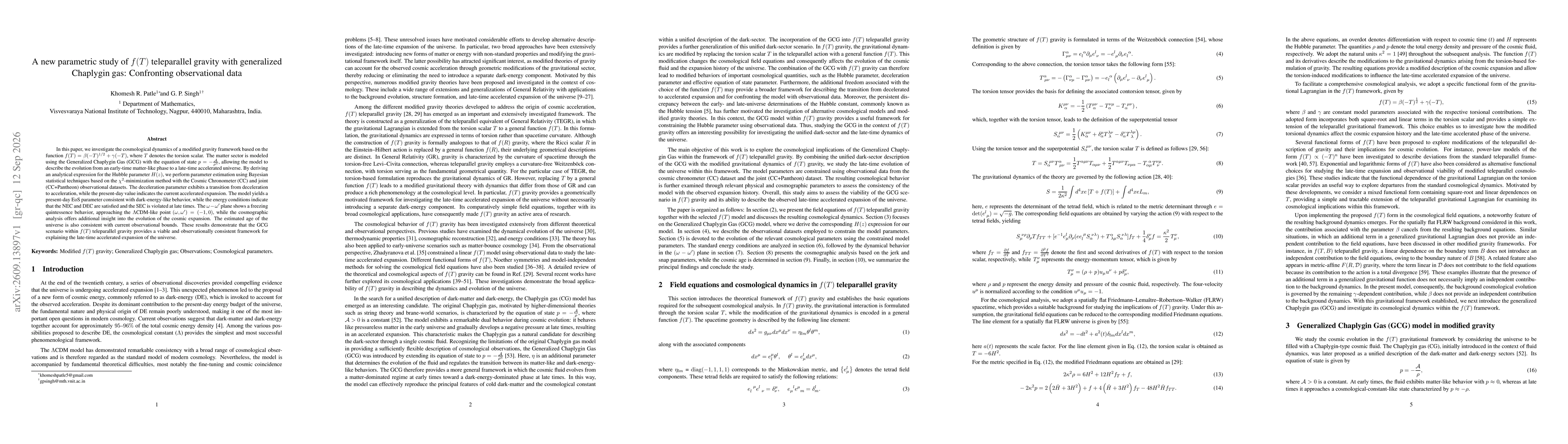 Thumbnail for A new parametric study of $f(T)$ teleparallel gravity with generalized Chaplygin gas: Confronting observational data