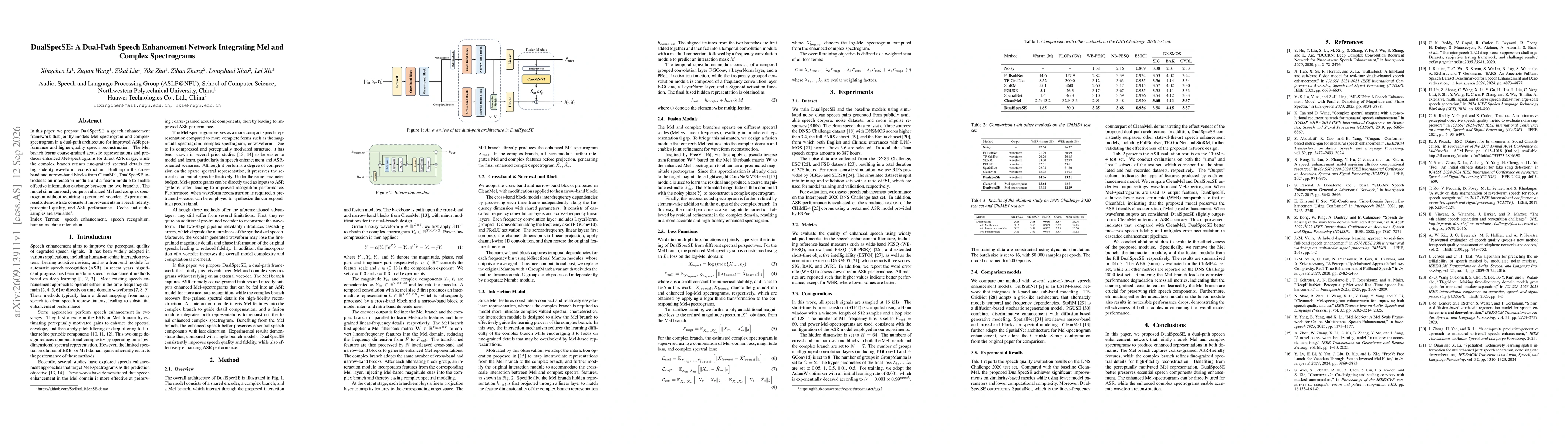 Thumbnail for DualSpecSE: A Dual-Path Speech Enhancement Network Integrating Mel and Complex Spectrograms