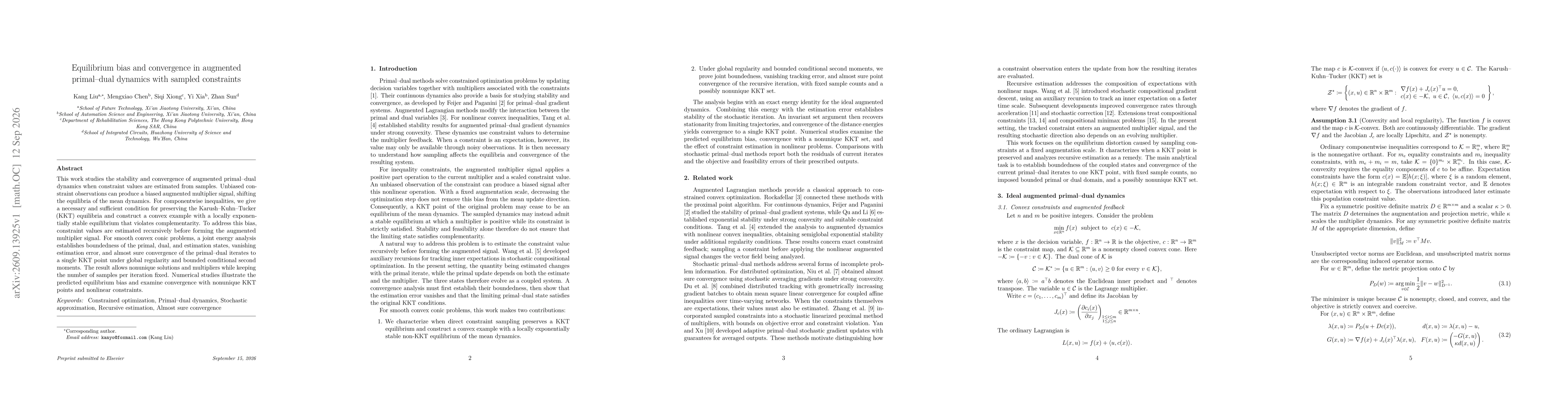 Thumbnail for Equilibrium bias and convergence in augmented primal--dual dynamics with sampled constraints