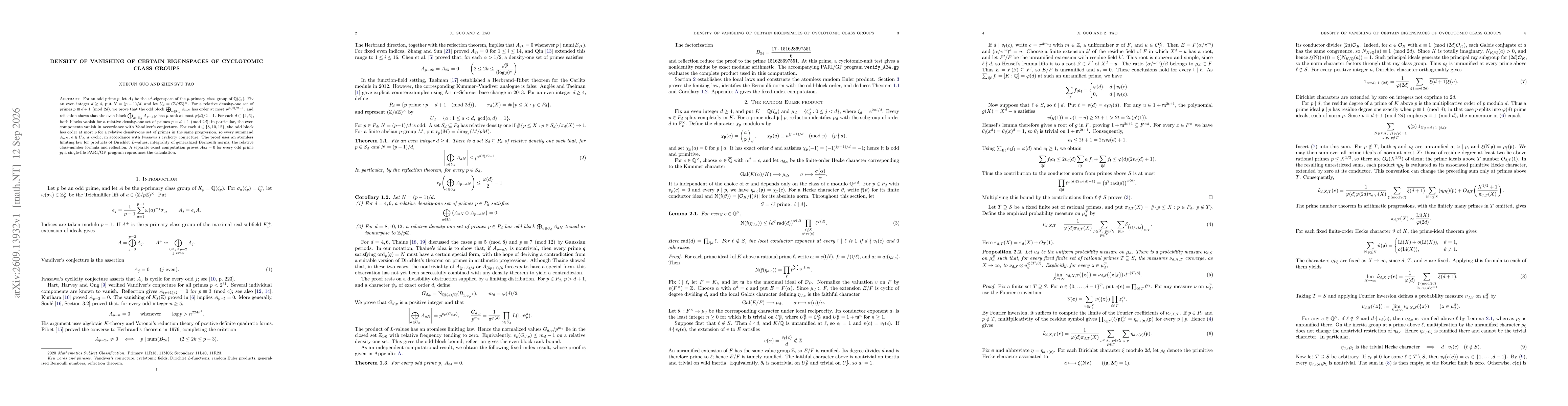 Thumbnail for Density of Vanishing of Certain Eigenspaces of Cyclotomic Class Groups