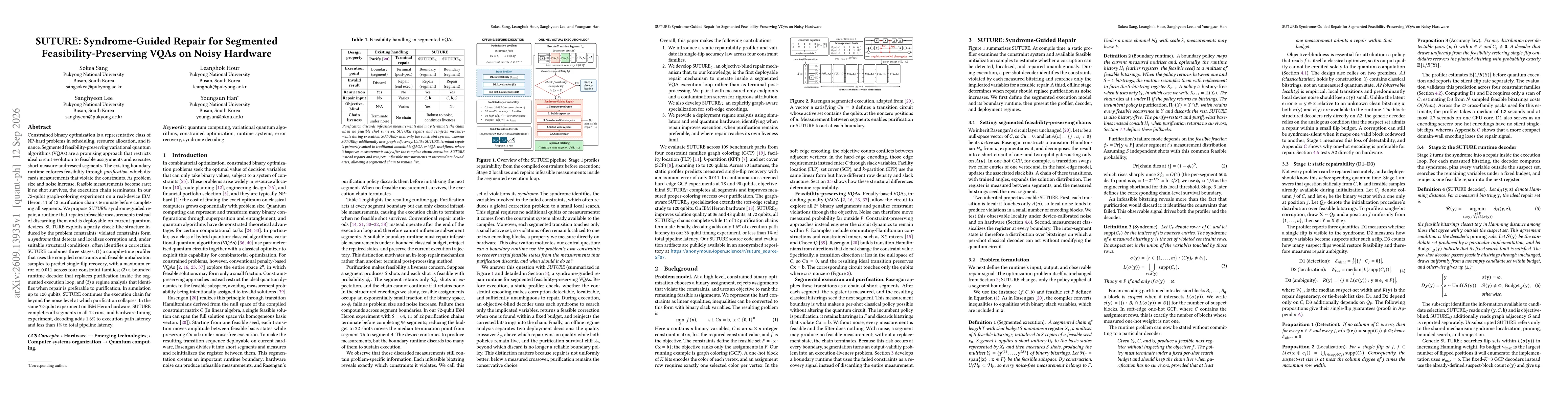 Thumbnail for SUTURE: Syndrome-Guided Repair for Segmented Feasibility-Preserving VQAs on Noisy Hardware