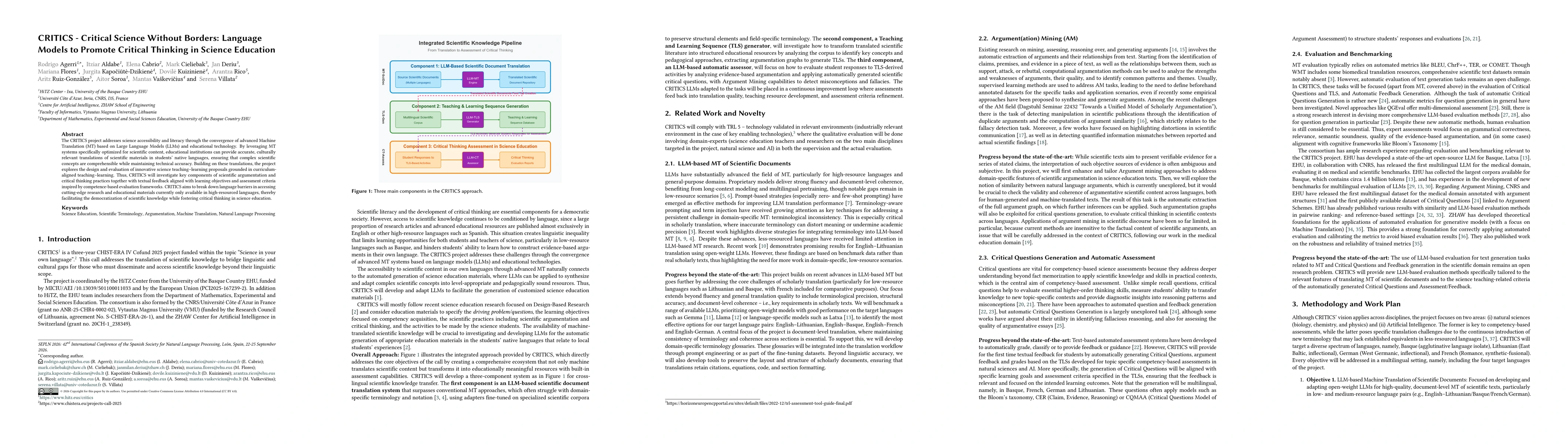 Thumbnail for CRITICS - Critical Science Without Borders: Language Models to Promote Critical Thinking in Science Education