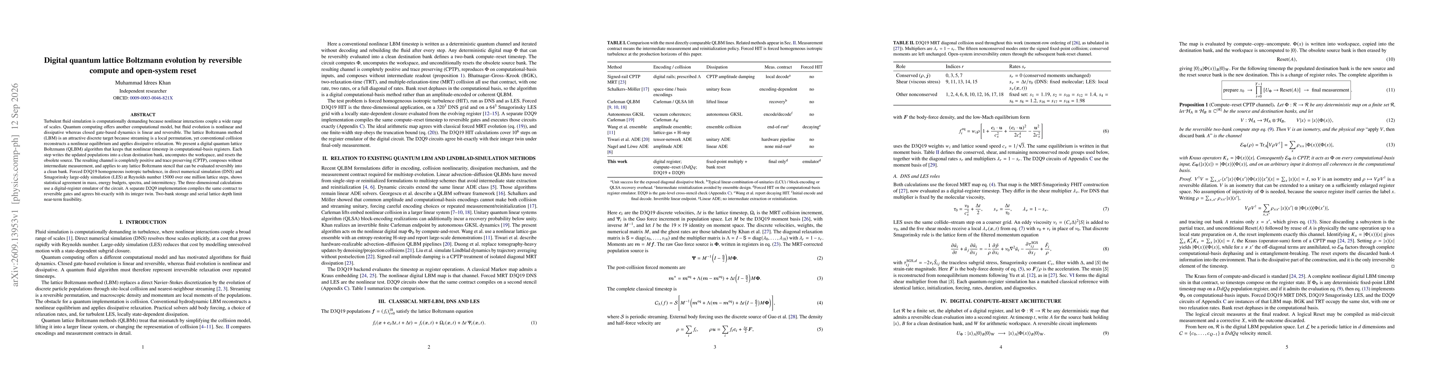 Thumbnail for Digital quantum lattice Boltzmann evolution by reversible compute and open-system reset
